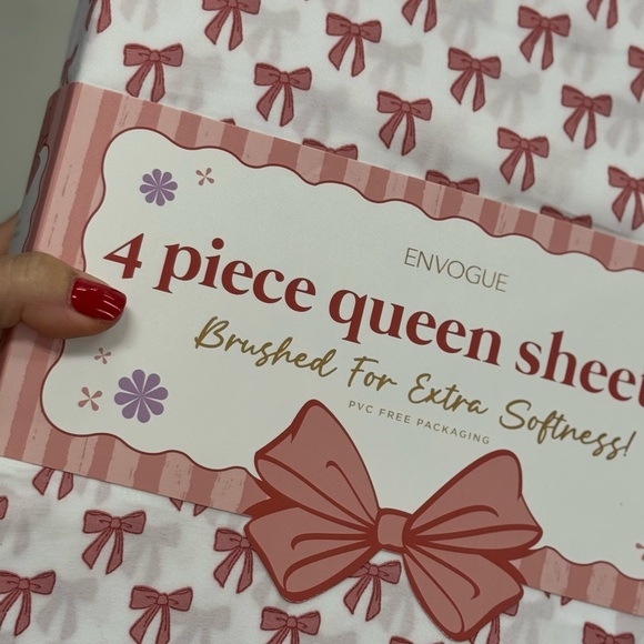 Envogue Pink Bow Queen Sheet Set - Picture 1 of 4